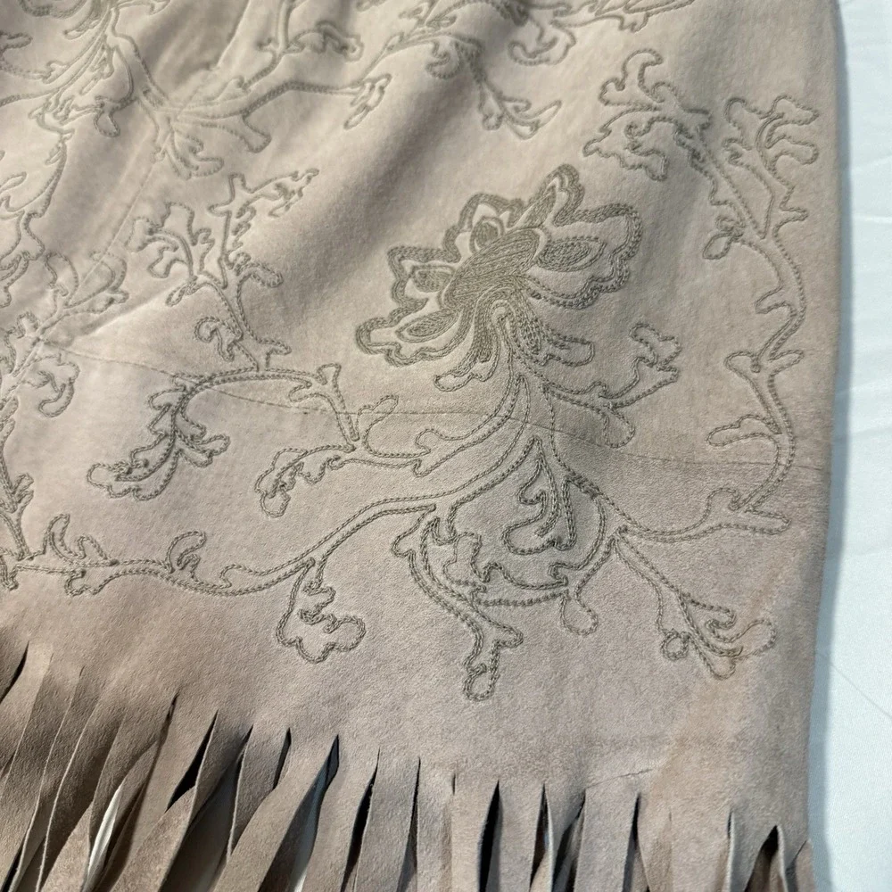 Lili Le Rose Collection Leather Fringe Skirt Floral Embroidery‎ Size 12